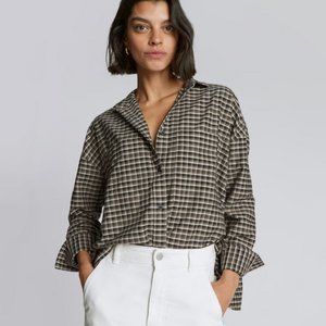 Everlane Black and Brown Mini Plaid Button Up Oxford Shirt
